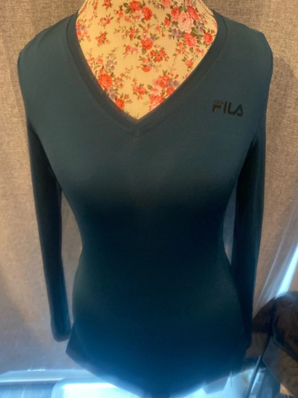 FILA Women's Long Sleeve V-Neck Top - Teal